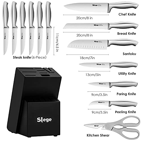 Slege 15pcs Kitchen Knife Set with Built-in Sharpener, One-Piece Design, Stainless Steel Kitchen Knives – Frosted Silver | The Storepaperoomates Retail Market - Fast Affordable Shopping