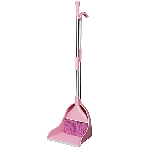 BAWAQAF Broom and Dustpan Set,Long Handle Broom with Dustpan,Upright Standing Dustpan Broom Set,for Office Home Kitchen Lobby Floor Use(Pink and Beige) | The Storepaperoomates Retail Market - Fast Affordable Shopping