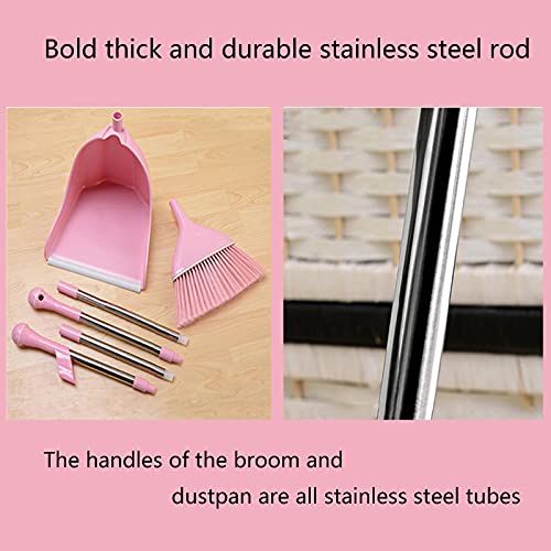 BAWAQAF Broom and Dustpan Set,Long Handle Broom with Dustpan,Upright Standing Dustpan Broom Set,for Office Home Kitchen Lobby Floor Use(Pink and Beige) | The Storepaperoomates Retail Market - Fast Affordable Shopping