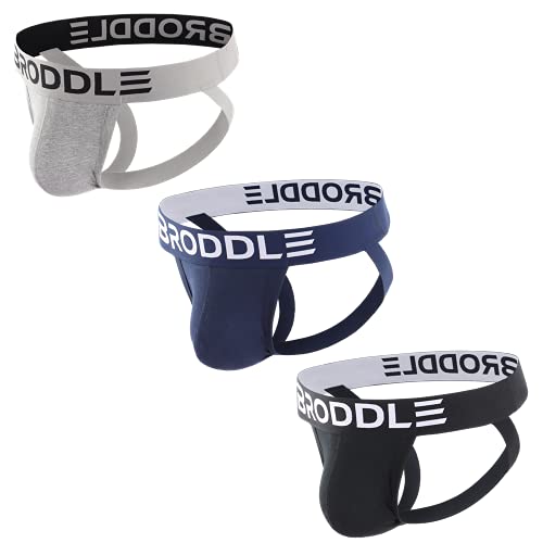 BRODDLE Men’s Jockstrap Underwear Active Athelic Supporters Elastic Waistband Jock Straps Male Pack of 3 Multicolor