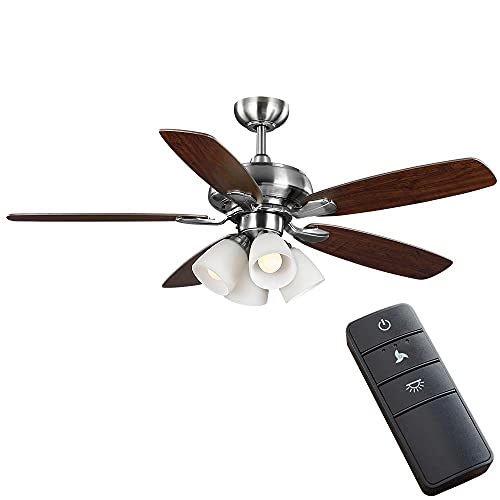 Hollis 52 in. Indoor LED Brushed Nickel Dry Rated Ceiling Fan with 5 Reversible Blades Light Kit and Remote Control