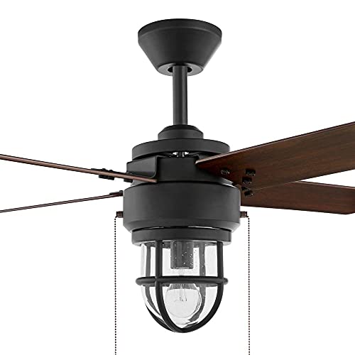 Hampton Bay Cedar Lake 44 in. Indoor/Outdoor LED Matte Black Damp Rated Downrod Ceiling Fan with Light Kit and 4 Reversible Blades (52109) | The Storepaperoomates Retail Market - Fast Affordable Shopping