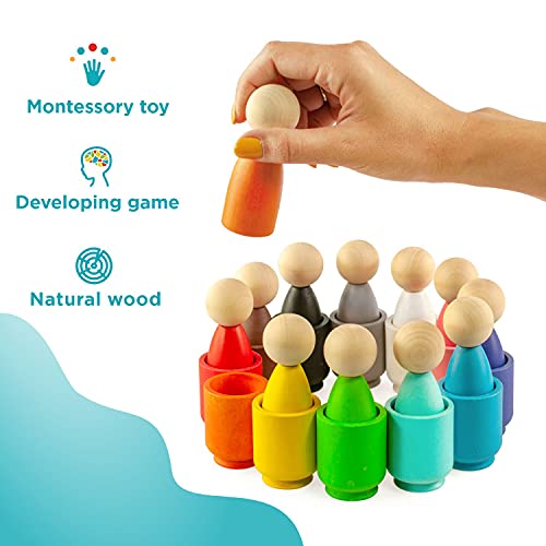Ulanik Peg Dolls in Cups Montessori Toy Wooden Sorter Game 12 Gnomes 85 mm Age 3+ Color Sorting and Counting Peg Dolls Preschool Learning Education, Multi | The Storepaperoomates Retail Market - Fast Affordable Shopping
