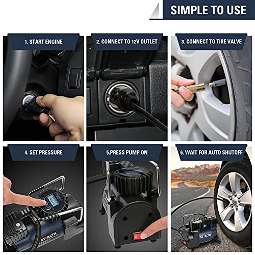 Stealth Air Compressor Tire Inflator Portable 12V DC Auto Digital Tire Pump ,120PSI Air Pump for Car Tires for Cars, Trucks, Motorcycles and Other Inflatables ST-IN210DC Small | The Storepaperoomates Retail Market - Fast Affordable Shopping
