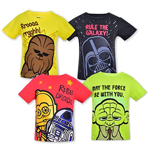 STAR WARS Boys’ 4 Pack T-Shirt for Toddler and Little Kids – Yellow/Green/Black/Red