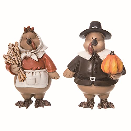 One Holiday Way Set of 2 Rustic Decorative Pilgrim Turkey Figurines with Wheat and Pumpkin Fall Accents – Thanksgiving Table, Mantel, Desk Farmhouse Ornament Decoration – Country Harvest Home Decor | The Storepaperoomates Retail Market - Fast Affordable Shopping
