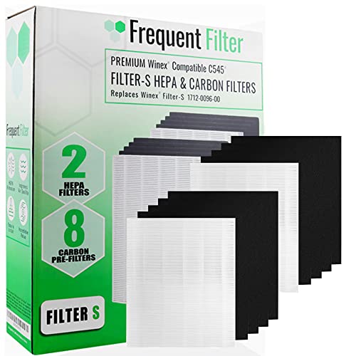 Frequent Filter Winix Compatible C545 Filter S Replacement – Fits Winex C545 Air Purifier – Replaces Part Number 1712-0096-00 – Includes 2 True H13 Grade & 8 Activated Carbon Filters – Smoke & Odor