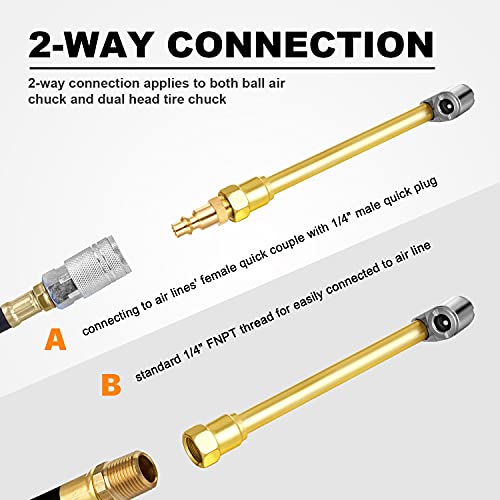 2 Way Connection Heavy Duty Air Chuck Set-1/4 Inch Female NPT Closed Ball tire Chuck, Dual Head Air Chuck and Standard Male Quick Plug, Tire Air Fill Kit for Tire Inflator Gauge and Air Compressor | The Storepaperoomates Retail Market - Fast Affordable Shopping
