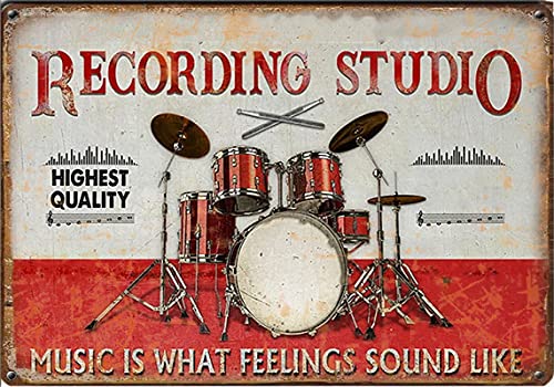 Drum Recording Studio tin Sign, Drum tin Sign, Gift for Drummer, Man Cave Decor, Recording Studio Art,Retro Artist House, bar Restaurant, Farmhouse Decoration, 8×12 inches