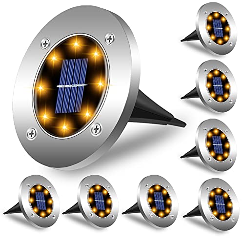 Jyniiw 8Pcs Solar Ground Lights Solar Garden Lights, 8LED Solar Lights Outdoor Garden Waterproof Disk Lights Landscape Lights for Yard Patio Pathway Lawn Driveway Deck Step and Walkway (Warm White) | The Storepaperoomates Retail Market - Fast Affordable Shopping