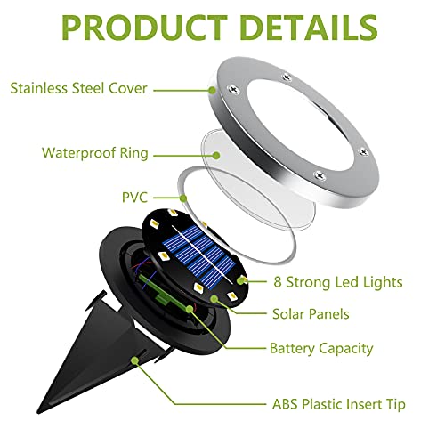 Jyniiw 8Pcs Solar Ground Lights Solar Garden Lights, 8LED Solar Lights Outdoor Garden Waterproof Disk Lights Landscape Lights for Yard Patio Pathway Lawn Driveway Deck Step and Walkway (Warm White) | The Storepaperoomates Retail Market - Fast Affordable Shopping