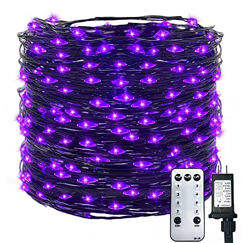 TURNMEON 99Ft 300LED Purple Halloween Fairy String Lights Plug in with Timer Remote Control 8 Modes Waterproof Copper Wire Light for Garden Yard Halloween Party Decoration Outdoor Indoor Home