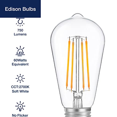 FLSNT LED Edison Bulbs 60W Equivalent, ST19 Vintage LED Filament Light Bulbs, 6W, 2700K Soft White, E26 Base, 4 Pack, Non-Dimmable | The Storepaperoomates Retail Market - Fast Affordable Shopping