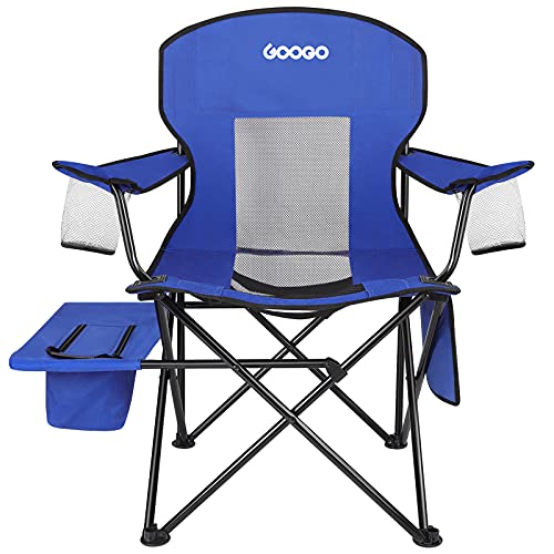 GOOGO Camping Chair Folding, Oversized Portable Lightweight Chair with Cooler, Cup Holder, Mesh Back Seat, Supports 300lbs, Collapsible Compact Chair with Carry Bag & Strap for Outdoor, Camp, Hiking