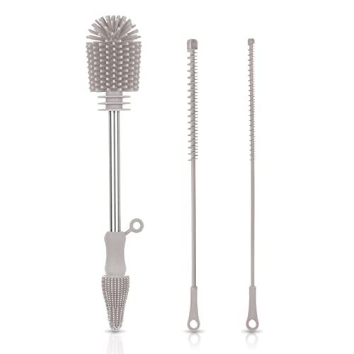 Haakaa Silicone Cleaning Brush Kit, Baby Bottle Brush & Nipple Brush Cleaner & Straw Brush, BPA Free Cleaning Brush with Sturdy Bristles for Nipples/Pumps/Accessories (Grey) | The Storepaperoomates Retail Market - Fast Affordable Shopping