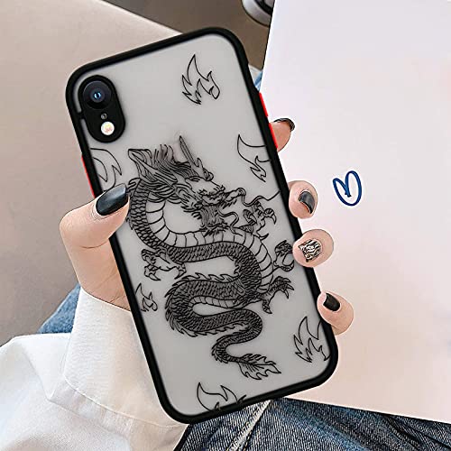 Urarssa Compatible with iPhone Xr Case Fashion Cool Dragon Animal 3D Pattern Design Frosted PC Back Soft TPU Bumper Shockproof Protective Case Cover for iPhone Xr, Black
