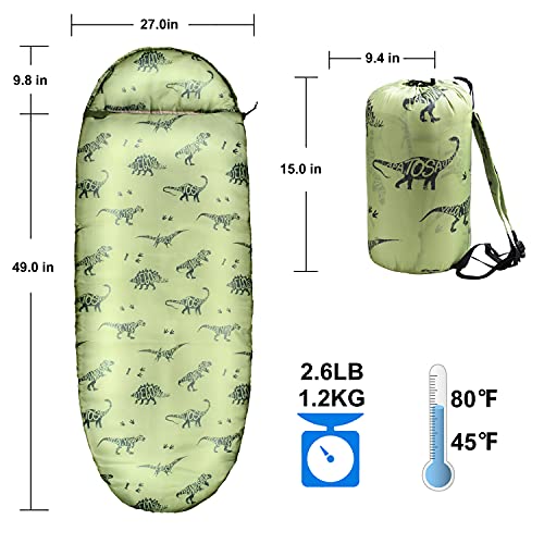 Kids Sleeping Bags for Boys – Military Green Dinosaur – Rioyalo YOLO 45 Camping Sleeping Bags for Kids with Carry Bag – Outdoor and Indoor (Military Dinosaur) | The Storepaperoomates Retail Market - Fast Affordable Shopping