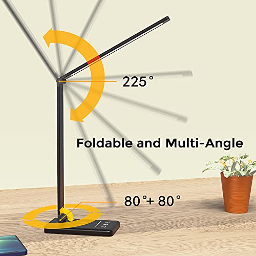 LED Desk Lamp with Wireless Charger, USB Charging Port, Desk Light with 5 Brightness Level,5 Lighting Modes, Desk Lights for Home, Office ,Touch Control, 30/60 min Auto Timer LED Lamps (Black) | The Storepaperoomates Retail Market - Fast Affordable Shopping