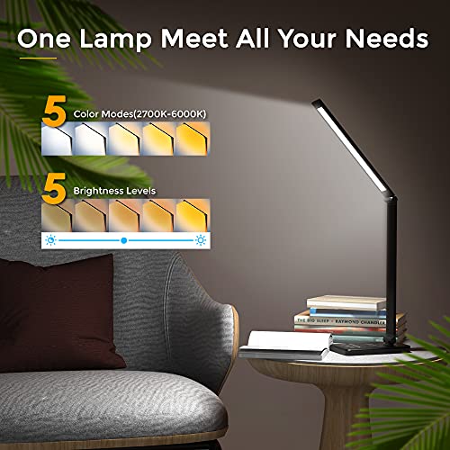 LED Desk Lamp with Wireless Charger, USB Charging Port, Desk Light with 5 Brightness Level,5 Lighting Modes, Desk Lights for Home, Office ,Touch Control, 30/60 min Auto Timer LED Lamps (Black) | The Storepaperoomates Retail Market - Fast Affordable Shopping
