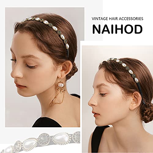 NAIHOD 3 Pcs Pearls Rhinestones Thin Headbands for Women Girls Luxury Vintage Hair Bands for Women’s Hair with Cloth Wrapped Metal Hair Hoop Baroque Headpiece Elastic Head Bands | The Storepaperoomates Retail Market - Fast Affordable Shopping