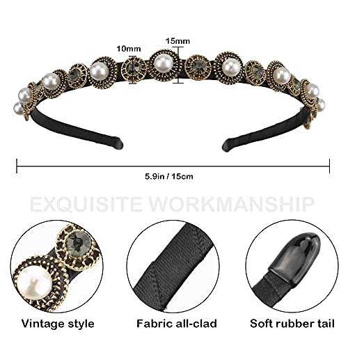 NAIHOD 3 Pcs Pearls Rhinestones Thin Headbands for Women Girls Luxury Vintage Hair Bands for Women’s Hair with Cloth Wrapped Metal Hair Hoop Baroque Headpiece Elastic Head Bands | The Storepaperoomates Retail Market - Fast Affordable Shopping