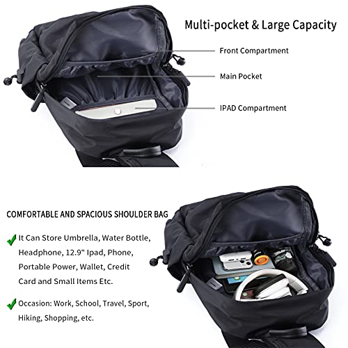 Men Women Sling Bag Backpack Lightweight Water Resistant Small Chest Shoulder Crossbody Bags for Walking Travel Cycling Black | The Storepaperoomates Retail Market - Fast Affordable Shopping