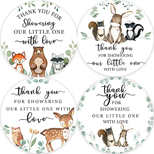80 Woodland Baby Shower Thank You Stickers, Forest Creature Baby Shower Thank You Stickers, Woodland Baby Shower Birthday Party Favor Label Decorations(2 Inch)