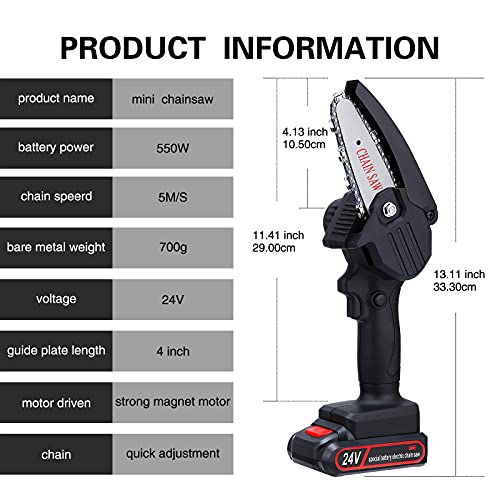 Mini Chainsaw Cordless, FAMICCI 4-Inch Battery Chainsaw, Small Electric saw, Rechargeable Portable one-Hand Power Chain Saws For Tree Trimming/Wood Cutting/Branch Pruning (24v 2 Batteries + 3 Chains) | The Storepaperoomates Retail Market - Fast Affordable Shopping