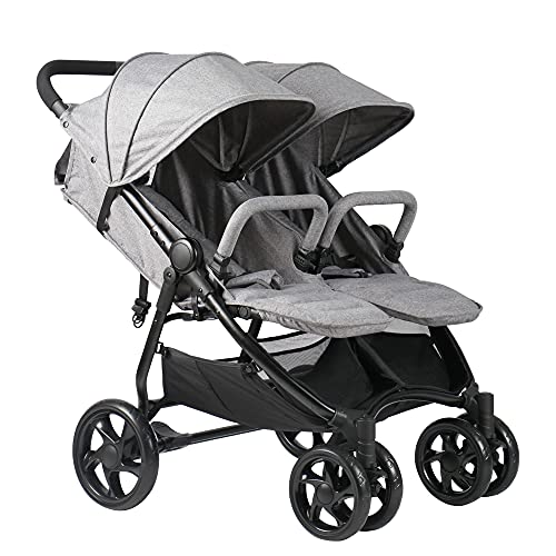 Qaba Side by Side Double Baby Stroller with Adjustable Backrest, Canopy, and Storage Basket, Includes Safety Harness and Shock Suspension, Grey | The Storepaperoomates Retail Market - Fast Affordable Shopping