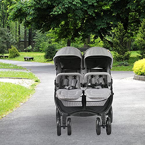 Qaba Side by Side Double Baby Stroller with Adjustable Backrest, Canopy, and Storage Basket, Includes Safety Harness and Shock Suspension, Grey | The Storepaperoomates Retail Market - Fast Affordable Shopping