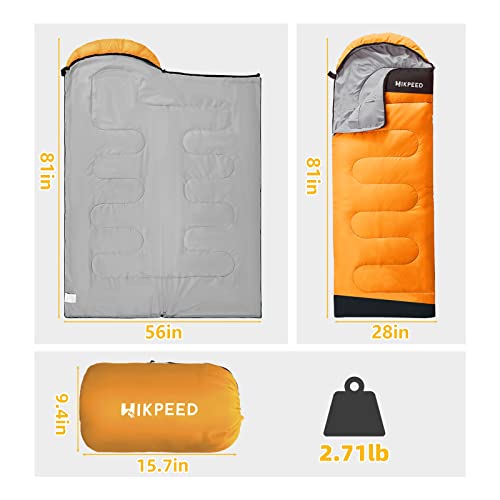 HIKPEED Backpacking Sleeping Bag, Sleeping Bag for Kids Adults Teens – Lightweight Compact Hiking Camping Sleeping Bag, Suitable for 3 Seasons Warm & Cool Weather (Orange+Black) | The Storepaperoomates Retail Market - Fast Affordable Shopping