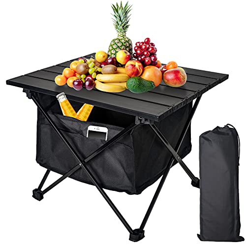Audoyon Camping Table Folding Beach Table, Small Folding Table Portable, Ultralight Aluminum Camp Side Table with Bag, Compact Backpacking Travel Table for Outdoor Hiking, Picnics, Cooking（S）