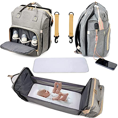 Nbpls Diaper Bag Backpack-4 in 1 with Bassinet Changing Station,Multifunction Waterproof Travel Mommy Backpack,Portable Large-Capacity Baby USB Charging Port(Gray), Grey, Small, DLM-001 | The Storepaperoomates Retail Market - Fast Affordable Shopping