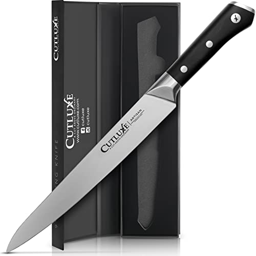 Cutluxe Meat Carving Knife – 9″ Turkey Carving Knife – Razor Sharp & Full Tang – High Carbon German Steel – Ergonomic Handle Design – Artisan Series