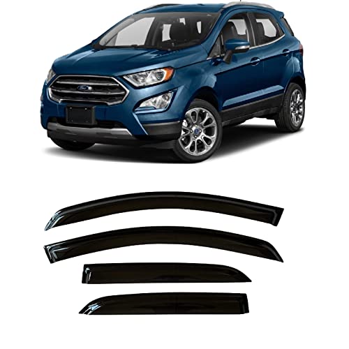 Smoke Tinted Tape-On Side Window Visor Deflectors Rain Guards Compatible with Ford EcoSport 2018 2019 2020 2021 2022 S SE Titanium SES