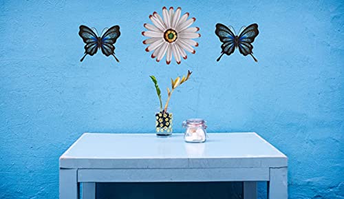SeasonsEasy Metal and Glass Butterfly Outdoor Patio Garden Wall Decor or Indoor Living Room, Bedroom, Kitchen, Bathroom – Set of 2 Sculpture Butterflies with Blue Design Inserts | The Storepaperoomates Retail Market - Fast Affordable Shopping