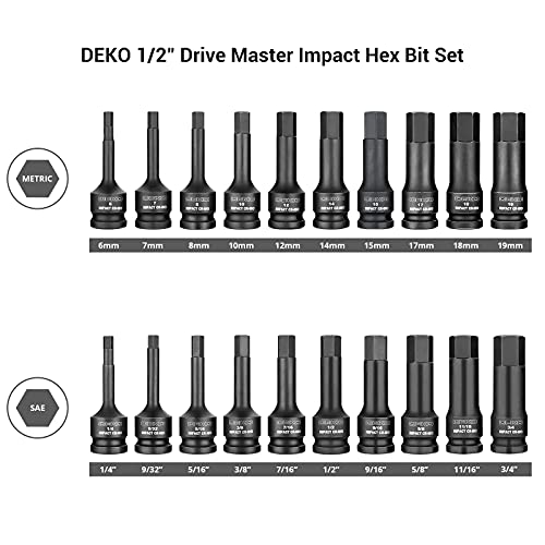 DEKOPRO 1/2″ Drive Master Impact Hex Bit Set, Hex Driver,20Piece, Cr-Mo Steel, SAE/Metric, 1/4″ – 3/4″, 6mm – 19mm, Meets ANSI Standards, Dual Size Markings, Heavy Duty Storage Case | The Storepaperoomates Retail Market - Fast Affordable Shopping