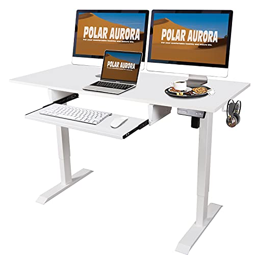 Polar Aurora Electric Height Adjustable Standing Desk Sit Stand Computer Desk Workstation w/Drawer & Hook for Home Office (55, White) | The Storepaperoomates Retail Market - Fast Affordable Shopping