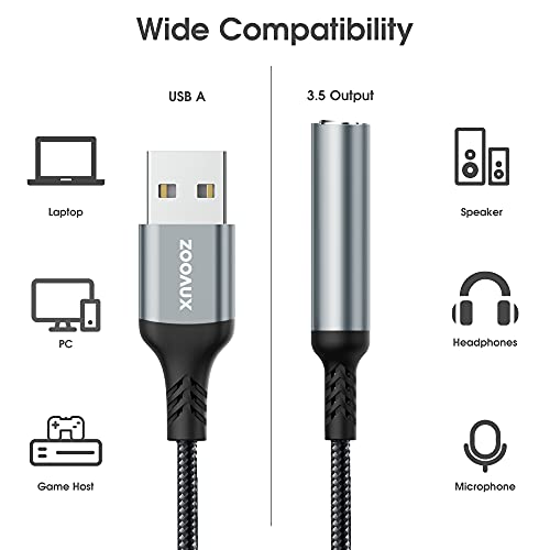 ZOOAUX USB to 3.5mm Jack Audio Adapter,External Sound Card USB-A to Audio Jack Adapter with Aux Stereo Converter Compatible with Headset,PC Windows,Laptop Mac,Desktops,Linux,PS4 PS5 and More (Grey) | The Storepaperoomates Retail Market - Fast Affordable Shopping