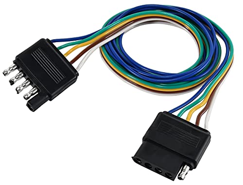 Oyviny 5 Way Flat Trailer Wire Extension 48 inch, Vehicle-Side and Trailer-Side 5-Pin Flat Wiring Harness 18 Guage Male and Female Trailer Wire Connector
