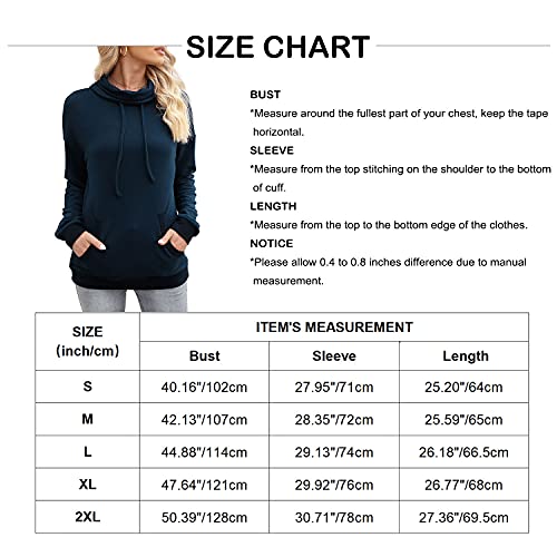 Davenil Women’s Sweatshirts with Pocket Cowl Neck Sweaters Long Sleeve Pullover Casual Loose Color Block Tops with Drawstring Blue L | The Storepaperoomates Retail Market - Fast Affordable Shopping