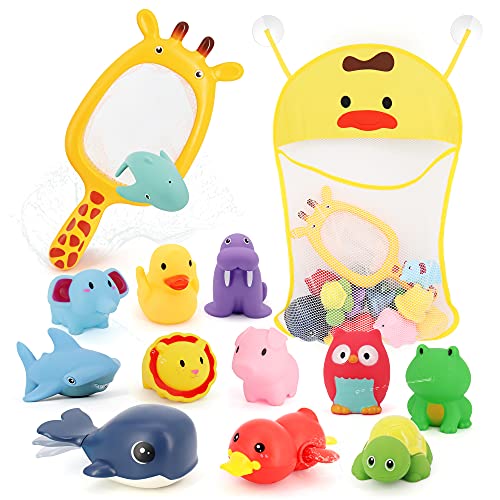 KIMSTONE 13 Pieces Baby Bath Toys with 1 pcs Bath Toy Storage & Organizer Bag for Tub Fishing Game and Pool Toys for Toddlers 1-3 | The Storepaperoomates Retail Market - Fast Affordable Shopping