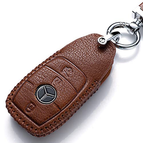 Pangjianqing Leather Car Key Fod Cover Case Protector Keyless key fob holder for Benz A220 E63S AMG E-Class GLE 350 4MATIC E300 E400 E43 W213 Smart Key 2019 2020 With Keychain,brown,Large | The Storepaperoomates Retail Market - Fast Affordable Shopping