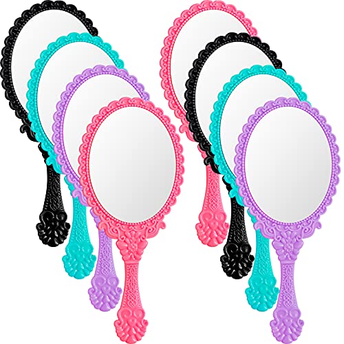 FairySandy 8 Pieces Vintage Handheld Mirror Retro Hand Held Mirror Face Vintage Hand Mirror Oval Mirror with Handle Portable Antique Makeup Mirror for Women Girl Travel (), Black, Pink, Purple, Green | The Storepaperoomates Retail Market - Fast Affordable Shopping