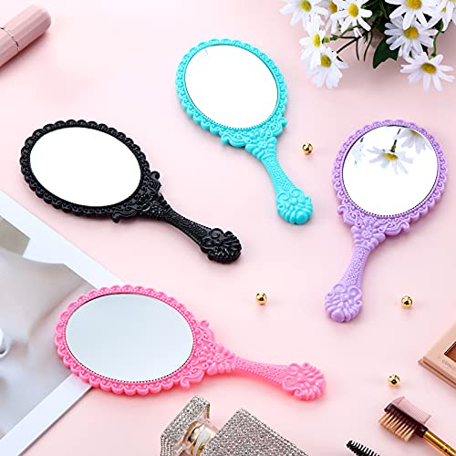 FairySandy 8 Pieces Vintage Handheld Mirror Retro Hand Held Mirror Face Vintage Hand Mirror Oval Mirror with Handle Portable Antique Makeup Mirror for Women Girl Travel (), Black, Pink, Purple, Green | The Storepaperoomates Retail Market - Fast Affordable Shopping