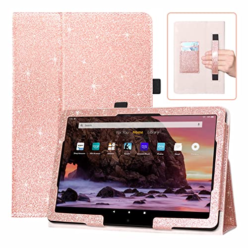 DMLuna Case for All-New Amazon Fire HD 10 & 10 Plus Tablet 11th Generation 2021 Release, Slim PU Leather Cover Folio, with Folding Stand, Auto Wake/Sleep, Hand Strap, Card Slot – Glitter Rose | The Storepaperoomates Retail Market - Fast Affordable Shopping