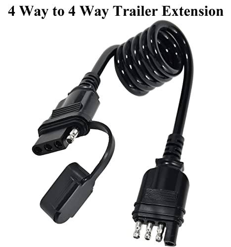 Oyviny 4 Way Flat Trailer Extension Coiled Cable 3 Feet 4 Pin Male and Female Wiring Harness Adapter 36″ Stretchable Coiled Extension Wiring Cable with Dust Cover Plug & Play Connector 18 Guage | The Storepaperoomates Retail Market - Fast Affordable Shopping