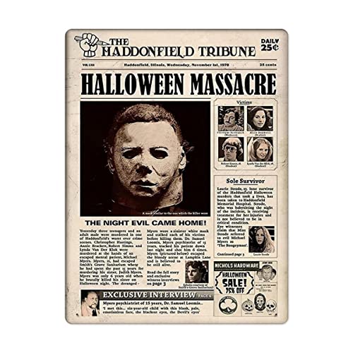 Retro Vintage Metal Sign The Haddonfield Tribune Halloween Massacre Reproduction Metal Tin Sign Wall Decor for Cafe Bar Pub Home 8″ X 12″ | The Storepaperoomates Retail Market - Fast Affordable Shopping