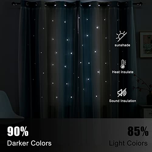Anytime Blackout Star Kids Curtains for Girls Bedroom Living Room，Rainbow Stripe Double Layer Gradient Window Curtains (Blue,2 Panels Set,W52 x L84inch) | The Storepaperoomates Retail Market - Fast Affordable Shopping