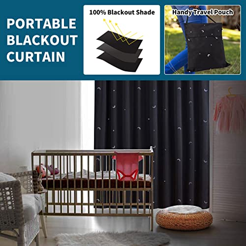 2-Pack Portable Travel Blackout Curtain, 100% Polyester Adjustable Temporary Blackout Shades with Suction Cups Nursery Room Windows, Baby/Kids Travel Use, 50″ x 78″ , Moon & Stars Pattern | The Storepaperoomates Retail Market - Fast Affordable Shopping